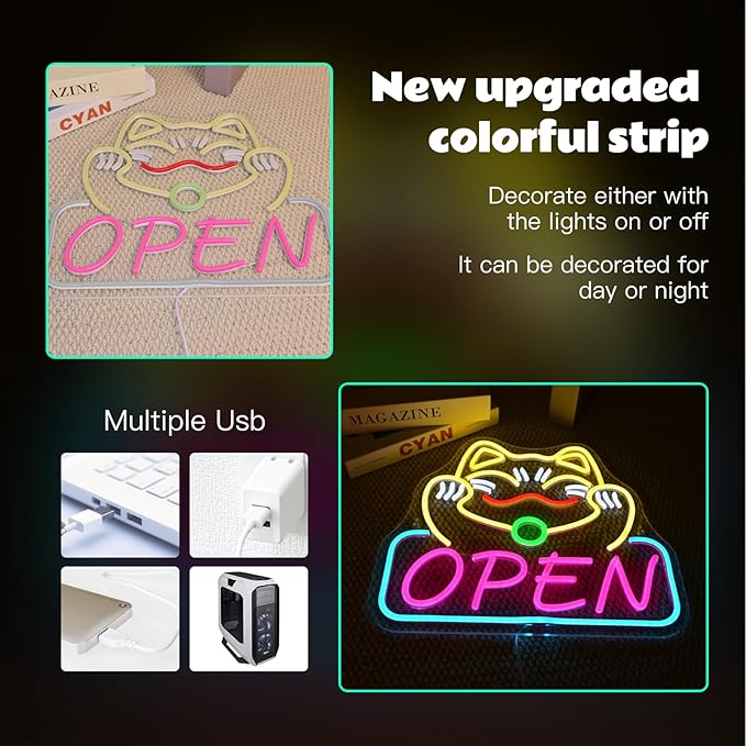 Ineonlife Lucky Cat Open Neon Sign Cute Cat Neon Signs - Image 4