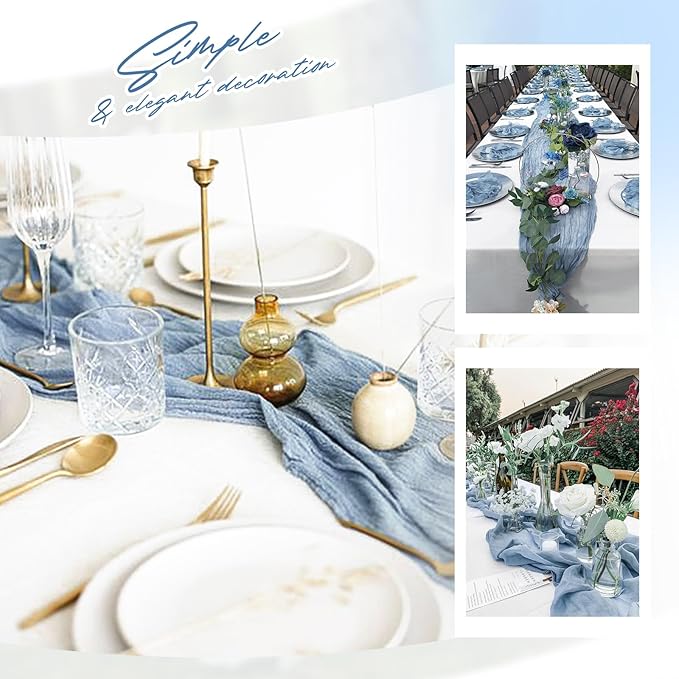 Aktor 12 Pack Dusty Blue Table Runner Boho Cheesecloth Table Runner Semi Sheer - Image 7