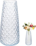 Crystal Vase for Flowers, 8.6" H Clear Round Glass Vase for Centerpieces by TCooSo