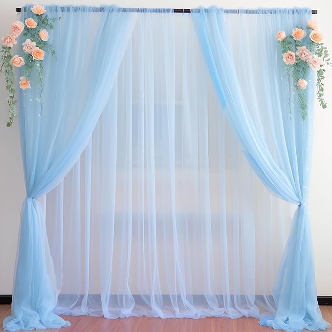 PARTISKY 20ft X 10ft Baby Blue Tulle Backdrop Curtain by Partisky