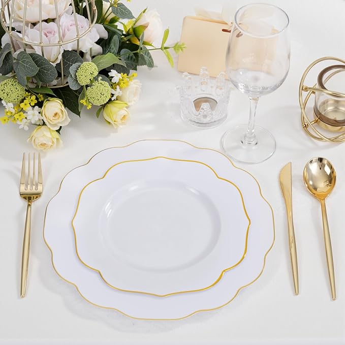 bUCLA 180PCS White and Gold Plastic Plates Disposable - Image 6