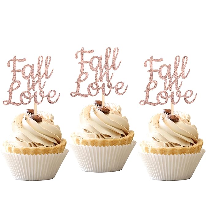 24 PCS Fall in Love Cupcake Toppers Glitter Bridal Shower Cake Picks Decorations - Image 8