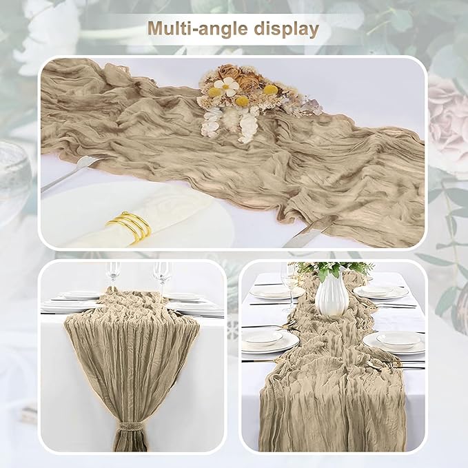 10 Pack Khaki Cheesecloth Table Runner 35x120 Inch 10Ft Rustic Gauze Cheese - Image 6