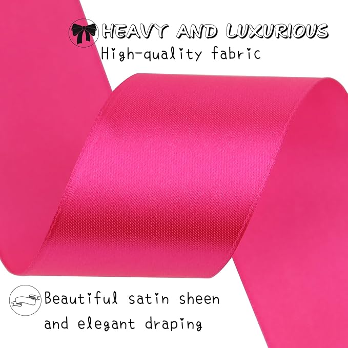 Hot Pink Solid Satin Ribbon 1-1/2 Inch 50 Yards Solid Polyester Fabric Ribbon - Image 3