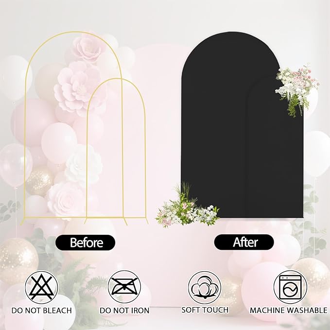 WEERRW Black Arch Backdrop Cover Set of 2 Spandex Fitted Round Top Chiara - Image 4