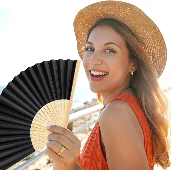 48 Pieces Black Hand Held Bamboo Folding Fans Paper Fans Handheld - Image 7