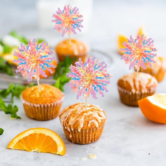 Ephlyn 30Pcs Foil Firework Cupcake Toppers Happy Birthday Cake Toppers Tinsel - Image 6