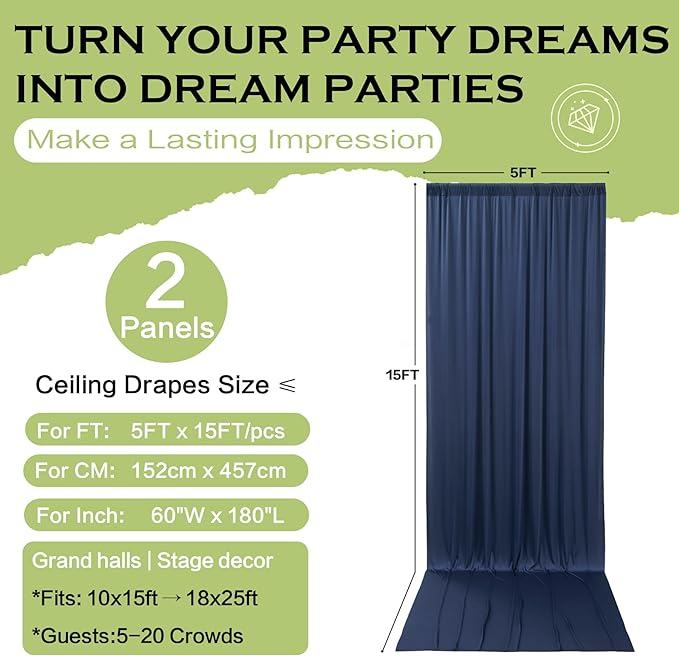 PartyVillage 10ft×15ft Navy Blue Backdrop Curtain - Image 6