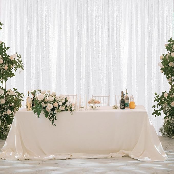 Sugargirl White Sequin Backdrop Curtain 2 Panels 2FTx8FT Glitter White - Image 2