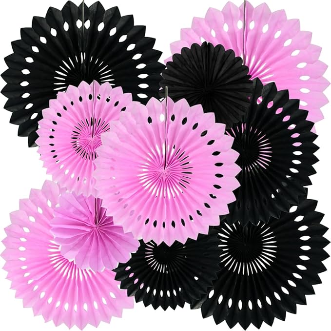BEISHIDA Pink Black Hanging Honeycomb Round Paper Fans Decoration Bachelorette by Beishida