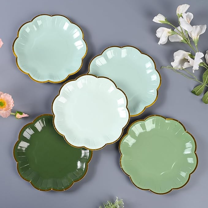 Sage Green Party Plates Gradient Green Dessert Paper Plate 7inch Gold Foil - Image 3