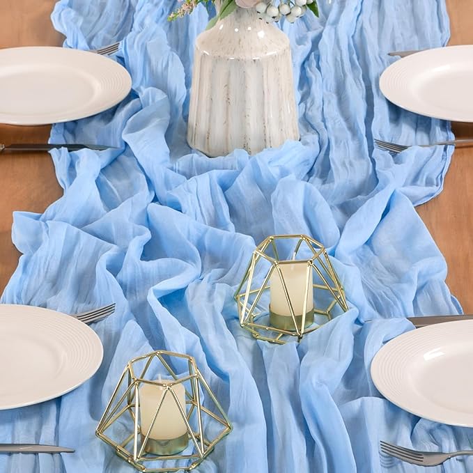 MLMW 3 Pack Light Blue Cheesecloth Table Runner Boho Gauze Rustic Cheese Cloth - Image 4