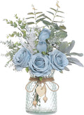 Faux Flowers with Vase, Artificial Silk Roses in Vase, Fake Plant Eucalyptus by VIERENA
