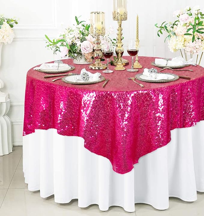 ShinyBeauty Sequin Tablecloth 72x72-Inch Hot Pink Square Sequin Table Cover by ShinyBeauty