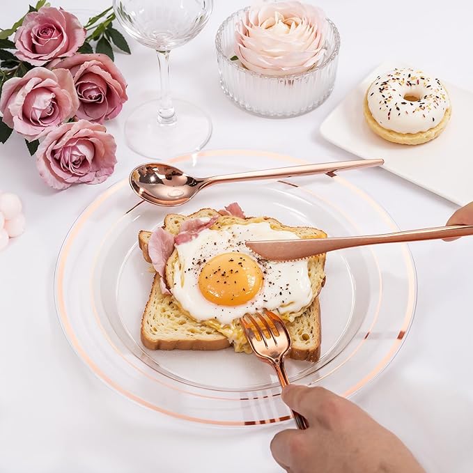 PULOTE 300PCS Rose Gold Plastic Silverware Set - Image 4