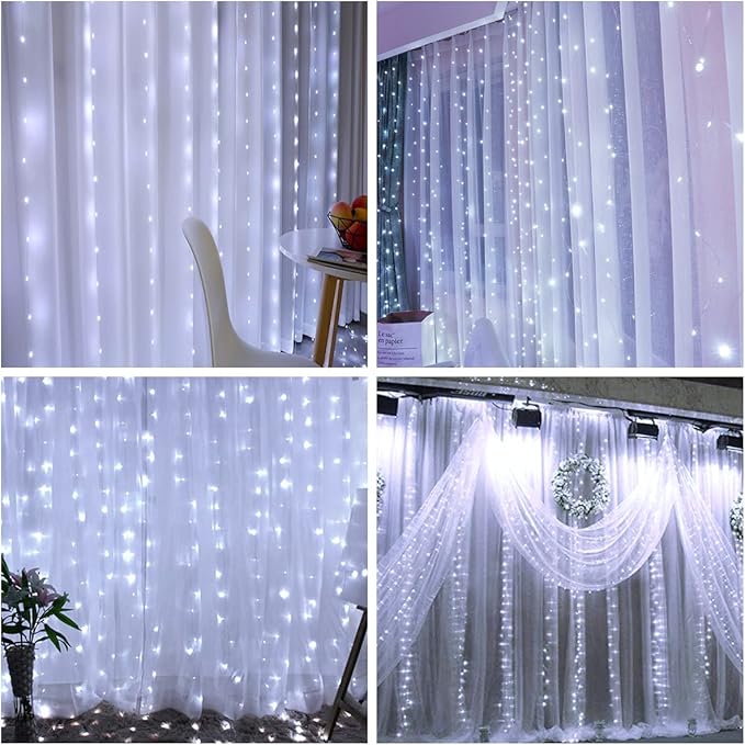 AOMIG Fairy Curtain Lights, 300 LED White Window Curtain String Light, 8 Modes - Image 6