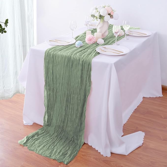 4 Pack Sage Green Cheesecloth Table Runner 35x120 Inch Boho Gauze Fabric Cheese - Image 6