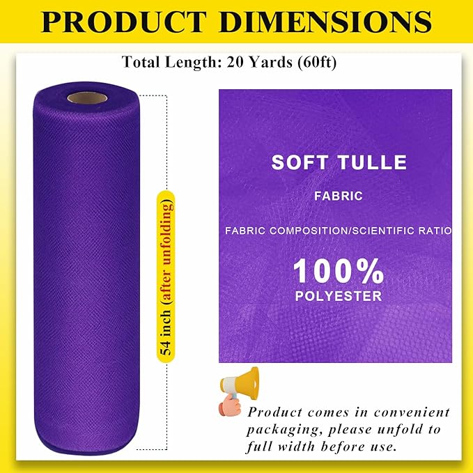 54" by 20 Yards Purple Tulle Fabric Rolls - Image 3