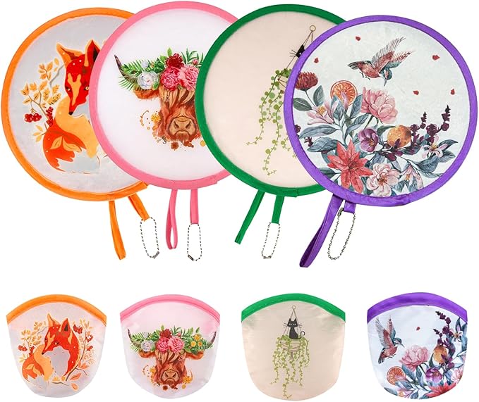 4 Styles Animal Flowers Round Foldable Hand Fan Japanese Foldable Fan Handheld by JYSILIYH
