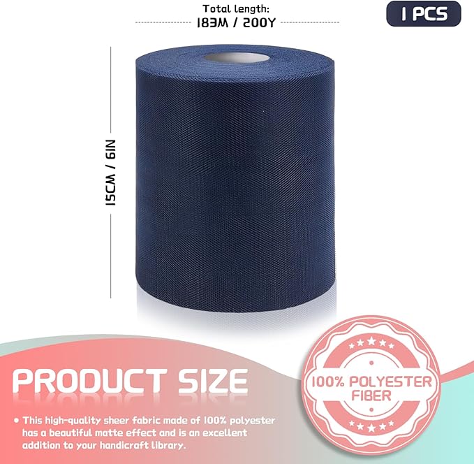 6" x 200 Yards Navy Blue Tulle Fabric Rolls - Image 2