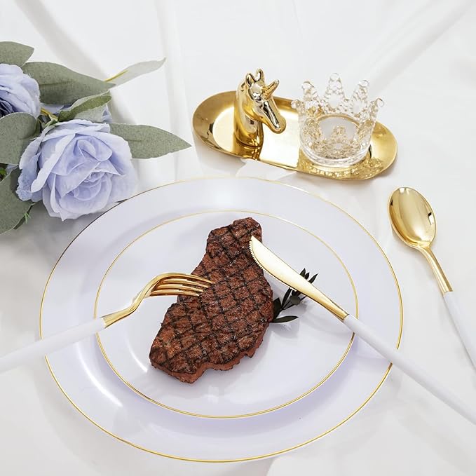 I00000 144Pcs Gold Plastic Silverware, Disposable Utensils Heavy Duty, - Image 7