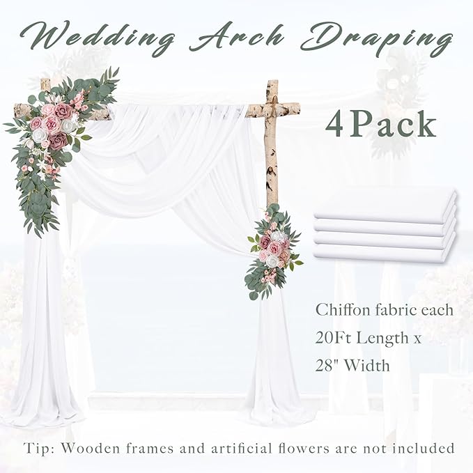 Wedding Arch Draping Fabric 4 Panels 20Ft Length x 28" Width White Arch Drapes - Image 6