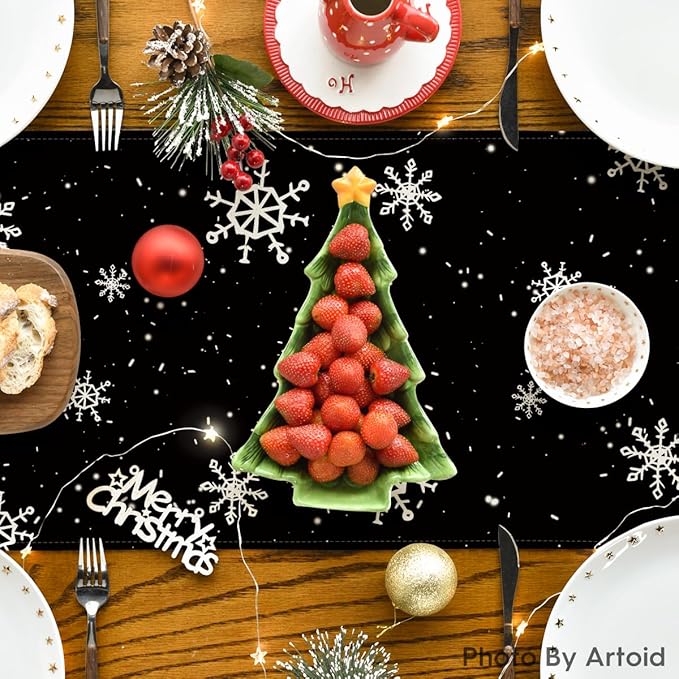 Artoid Mode Black Snowman Snowflake Let it Snow Winter Table Runner, Christmas - Image 4