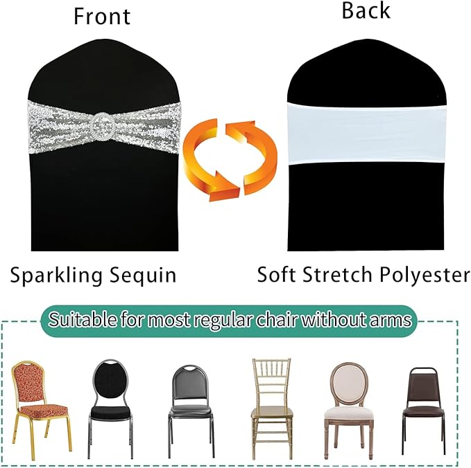 10 Pcs Chair Sashes Sequin Stretch Chair Bands Spandex Polyester Bows - Image 3