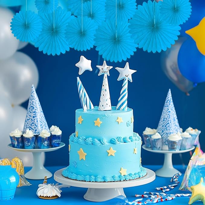 20 Pcs Sky Blue Hanging Paper Fan, Hanging Honeycomb Round Paper Fans - Image 4