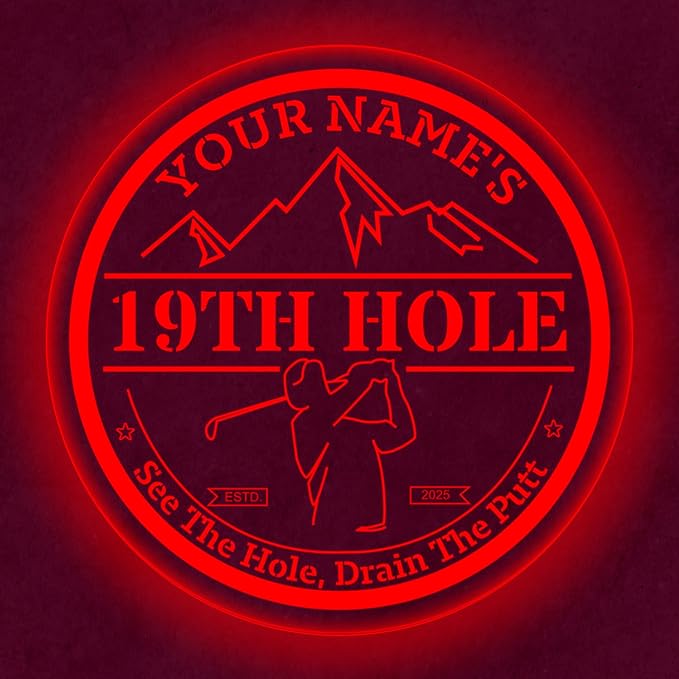 Custom 19th Hole Golf Bar Sign – Personalized LED Color Changing Acrylic Wall - Image 4