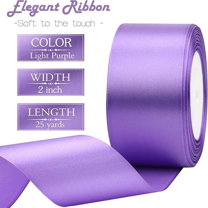 Light Purple Solid Satin Ribbon 2 Inch 25 Yards Solid Polyester Fabric Ribbon - Image 3