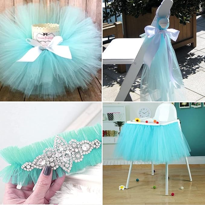 Aqua Blue Tulle Fabric Rolls 6 Inch by 100 Yards Fabric Spool Tulle Ribbon - Image 6