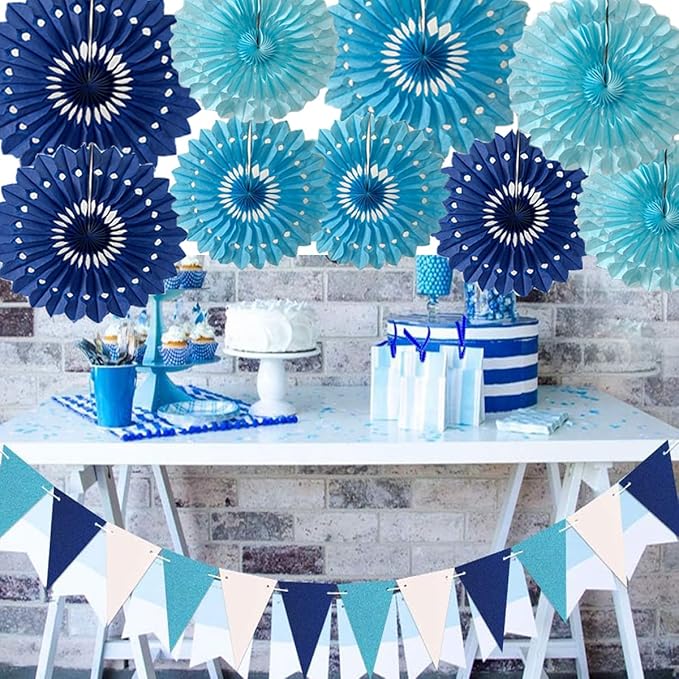 15pcs Blue Tissue Paper Fans Set - Image 5