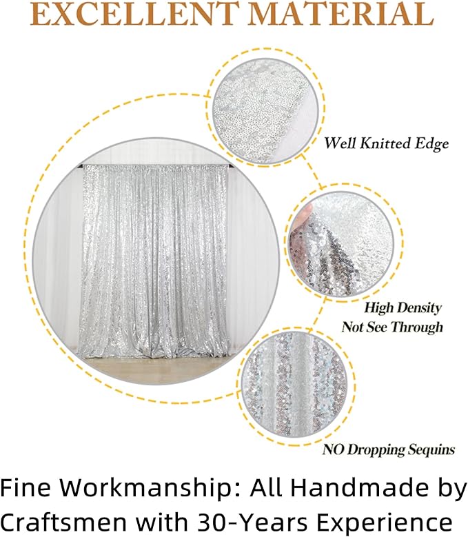 ShiDianYi Sequin Backdrop Silver 20X10FT Wedding Backdrop Photo Booth Glitter - Image 3