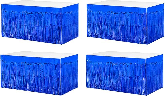 4 Pack 29x108 Inch Metallic Foil Fringe Tinsel Table Skirts by Clayghsen