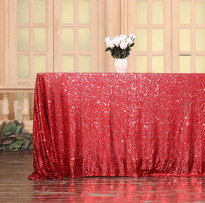 SquarePie Sequin Tablecloth 60 x 102 Inch Red Sparkly Table Linen - Image 7