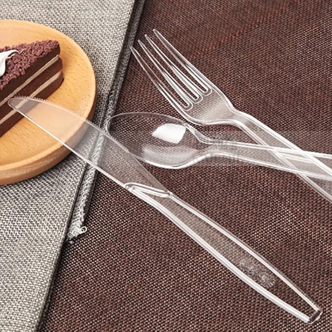 300 Count Clear Plastic Silverware, Heavy Weight Plastic Forks Spoons Knives - Image 6