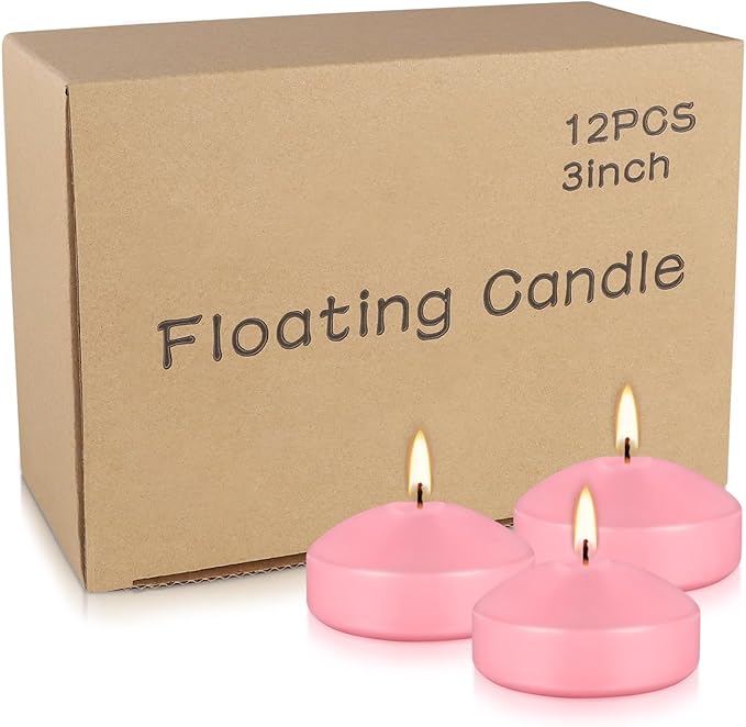 12 Pcs 3 inch Romantic Pink Floating Candles, Smokeless and Unscented, Burns - Image 3