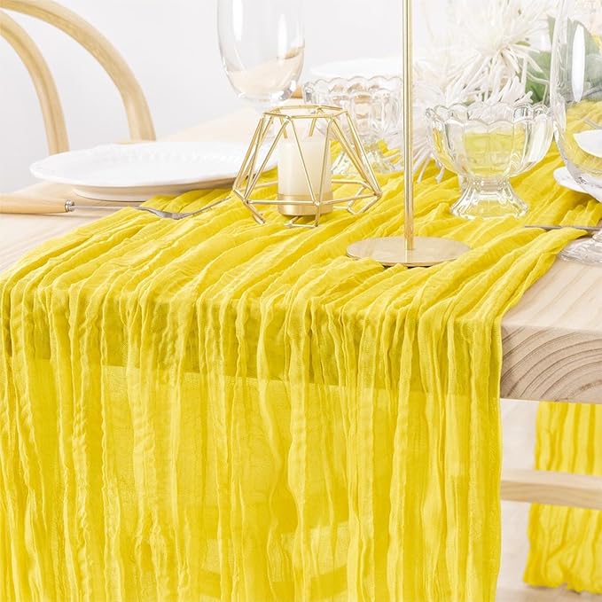 MLMW 4 Pack Yellow Cheesecloth Table Runner Boho Gauze Rustic Cheese Cloth - Image 3