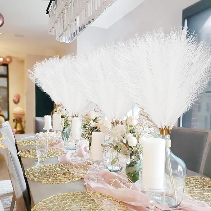 50pcs White Faux Pampas Grass Decor, 21.6" Short Artificial Pompous Grass - Image 4