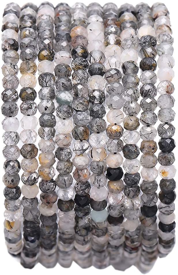Faceted Natural Black QuartzRutilated Crystal Stone Rondelle 3x4mm Loose Semi by Beadia