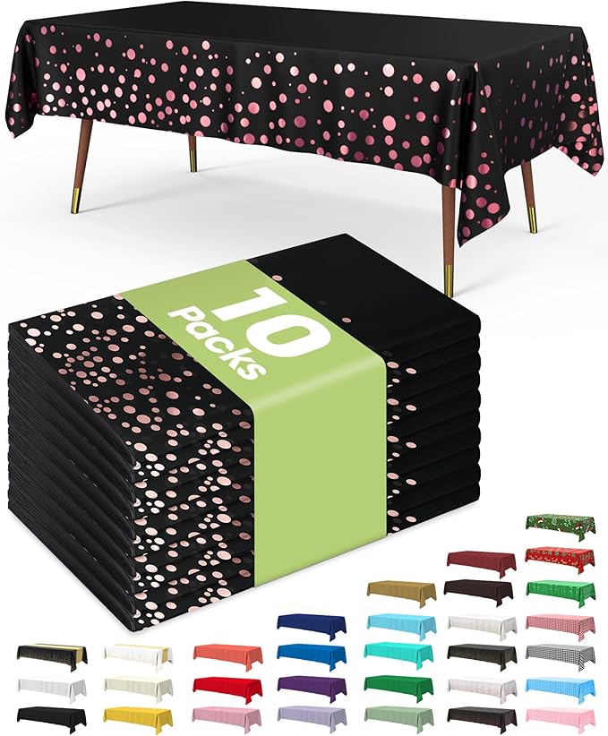 Pureegg Plastic Table Cloth Disposable 10 Pack, 54 x 108 Inch Table Cloths by Pureegg