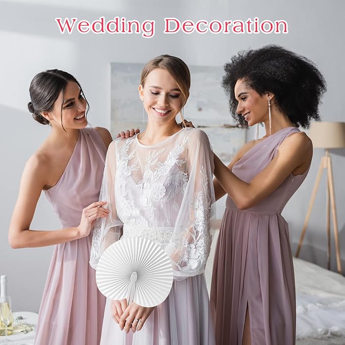 Handepo 200 Pieces Wedding Fans Folding Paper Fans Paper Fans Round Shaped - Image 5