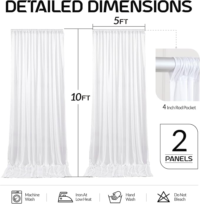 White Satin Backdrop Curtains 2 Panels - Image 6