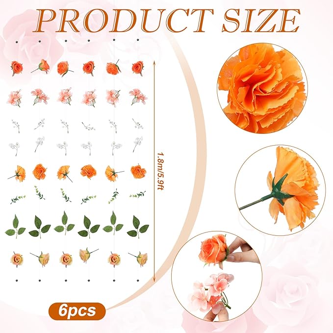 XunYee 6 Pcs 35.4 ft Flower Garlands Hanging Wildflower Backdrop Decoration - Image 2