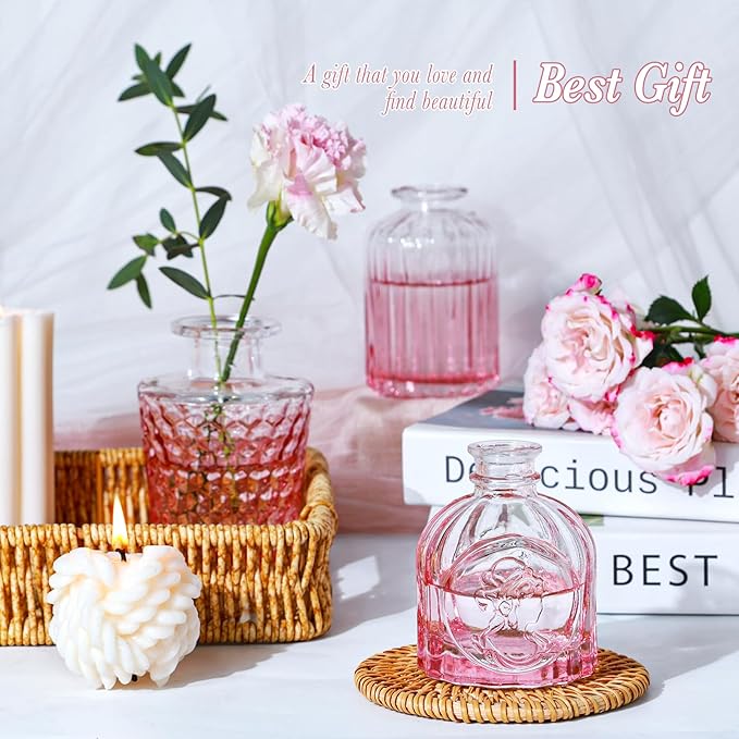 Pink Glass Bud Vases Set of 12, Mini Flower Vase - Image 5