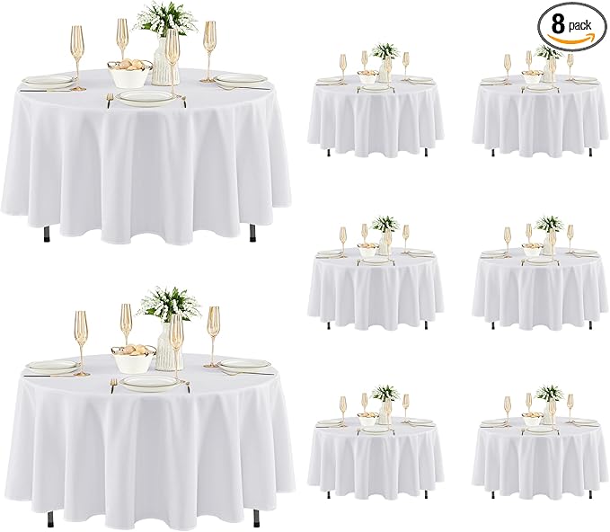 Fitable 8 Pack Round Tablecloths: Stain Resistant Wrinkle Free Circle Table by Fitable
