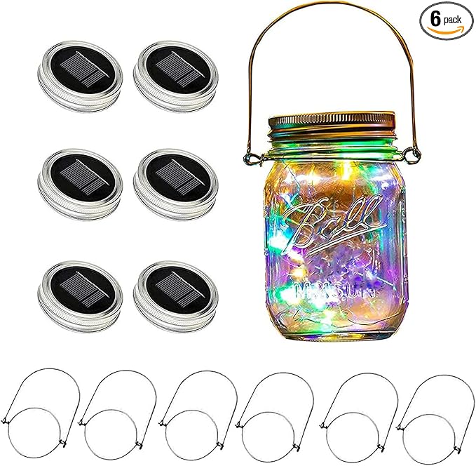 VOOKRY 6 Pack Solar Mason Jar Lights, 30 LED Mason Jar Lids Waterproof Firefly by VOOKRY