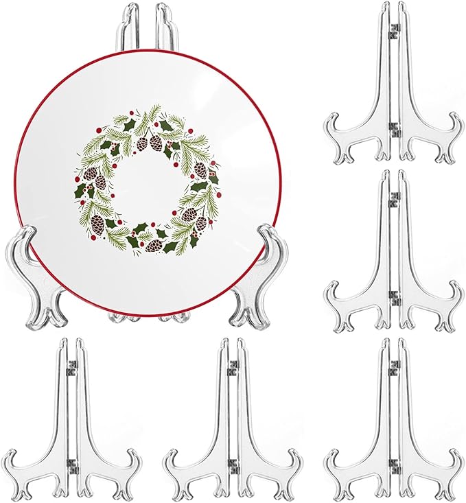 6 Pack 8 Inch Clear Plastic Easels or Stand/Plate Holders to Display Pictures by LonlyEagle
