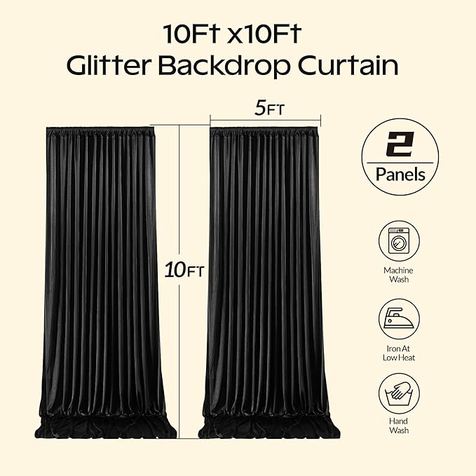 Black Glitter Backdrop Curtain for Parties Wedding, 10Ft x 10Ft Satin Shimmer - Image 8